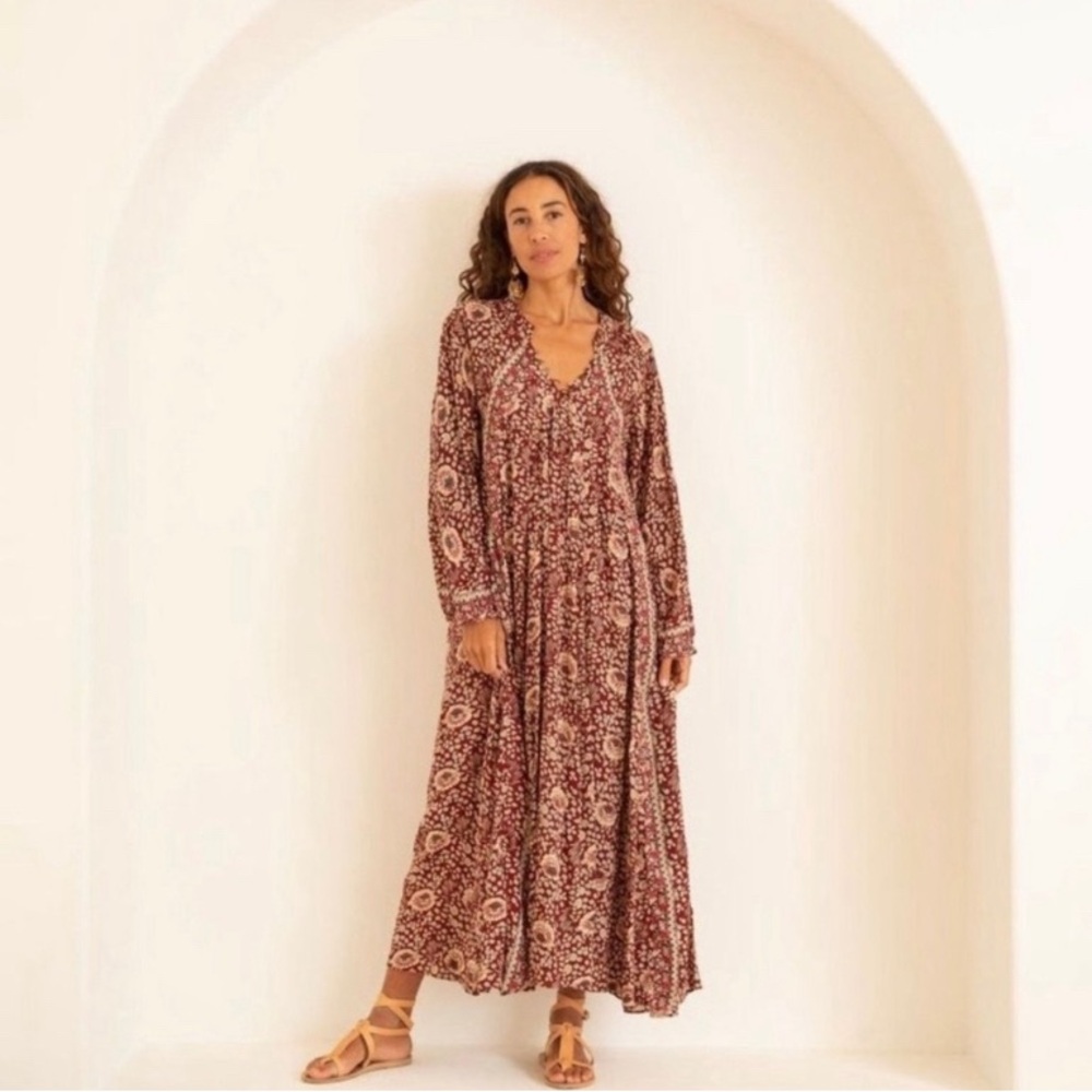 Natalie Martin Red Vintage Flowers Fiore Maxi Dress in M
